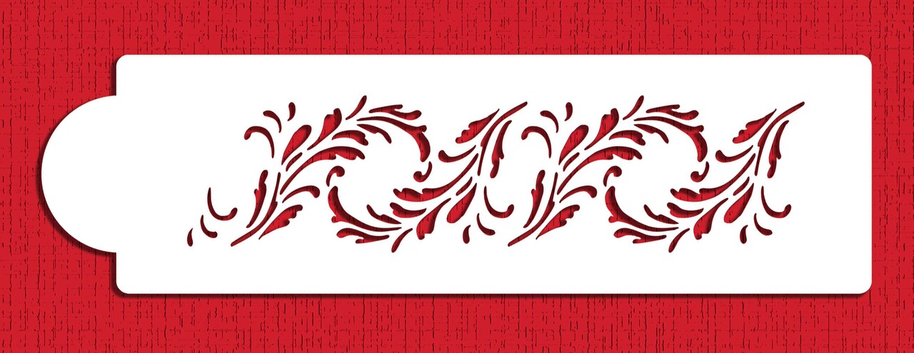 Feathered Scroll Cake Stencil Side | C160T by Designer Stencils | Cake Decorating Tools | Baking Stencils for Royal Icing, Airbrush, Dusting Powder | Reusable Plastic Food Grade Stencil for Cakes | Easy to Use & Clean Cake Stencil